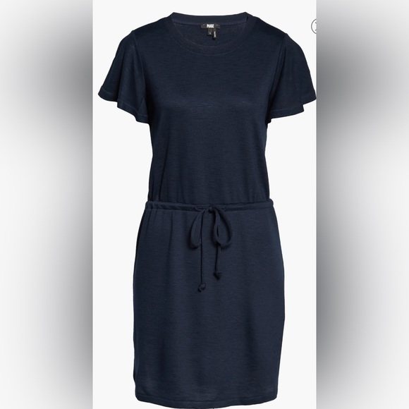 PAIGE Brielle Knit T-Shirt Dress with Flutter Sleeves in Atmosphere - Size L - Picture 4 of 9